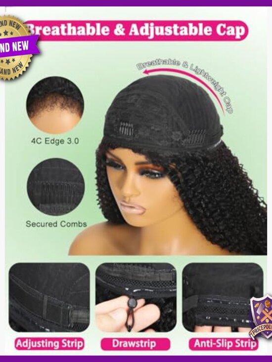 20 Inch Human Hair Half Wig Water Wave Curly Glueless Adjustable Drawstring main image 4